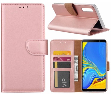 Luxe Lederen Bookcase hoesje voor de Samsung Galaxy A7 2018 - Metallic Roze
