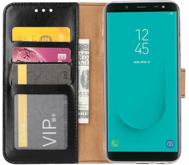 Luxe Lederen Bookcase hoesje voor de Samsung Galaxy J6 2018 - Zwart (Samsung Galaxy J6 2018) Zwart