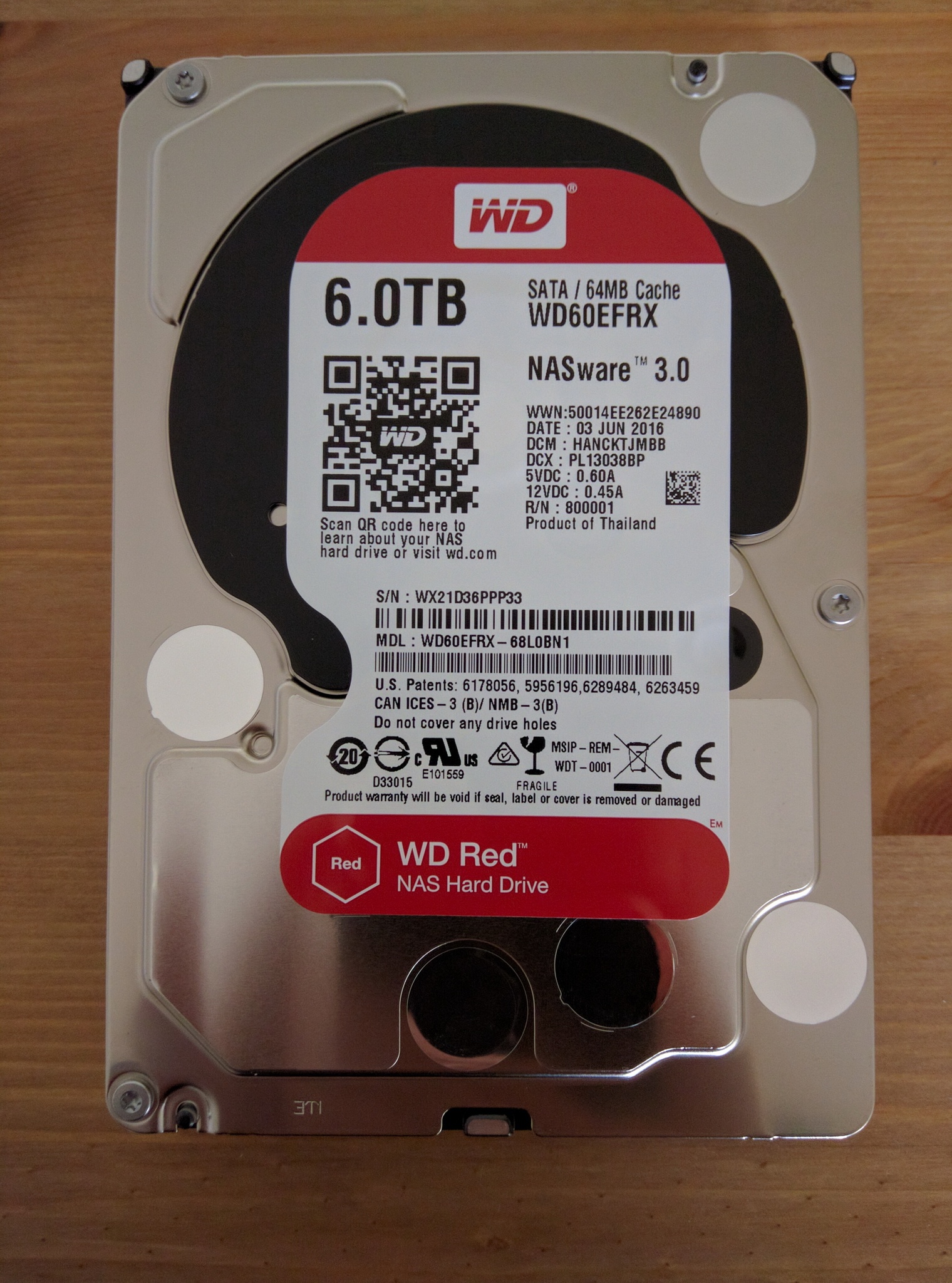 Refurbished: WD60EFRX-68L0BN1 - Western Digital Red 6TB 5400RPM