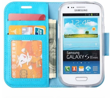 Luxe Lederen Bookcase hoesje voor de Samsung Galaxy S3 Mini - Blauw (Samsung Galaxy S3 Mini) Blauw