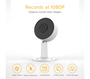 Laxihub Tuya Smartlife Laxihub M4 Beveiligingscamera - Indoor Wi-Fi Camera - Wit 1080P Camera- 2.4 Ghz. Bewegingsdetectie opslag middels Geheugenkaartslot