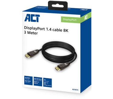 ACT AC4074 DisplayPort 1.4 cable 8K, 3m Zwart