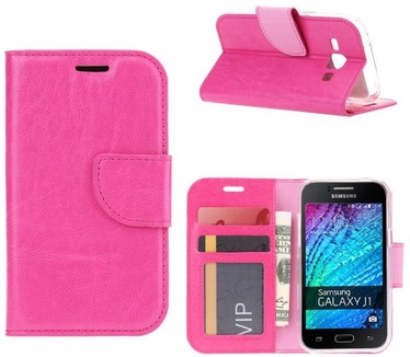 Luxe Lederen Bookcase hoesje voor de Samsung Galaxy J1 - Roze (Samsung Galaxy J1) Roze
