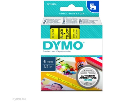 Dymo Tape Type D1 (6mm x 7m) black - yellow / 43618