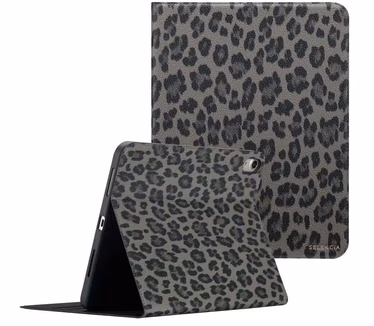Selencia Sabi Bookcase met panterprint voor Apple iPad 11 (2025) 11 inch A16 / iPad 10 (2022) 10.9 inch, Midnight Black