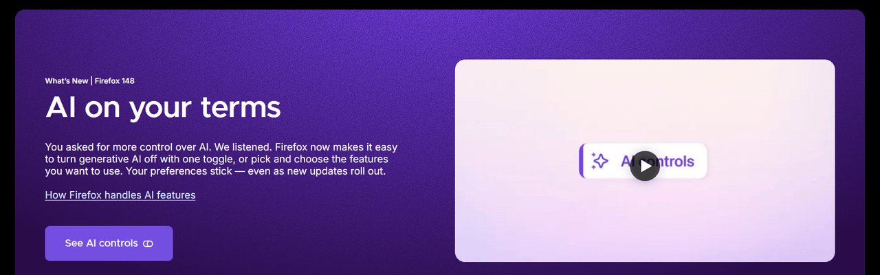 Image for the article: Mozilla brengt Firefox-versie 148 uit met 'AI-uitknop' en fixes voor 51 gaten