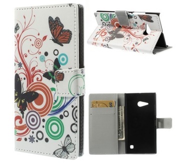 qMust Nokia Lumia 730/735 Wallet Case met stand (Butterfly Circles)