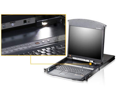 Aten 1-Lokale /externe gedeelde toegang, 16-poorten Cat 5 Dual Rail KVM over IP-switch met poort serieschakeling