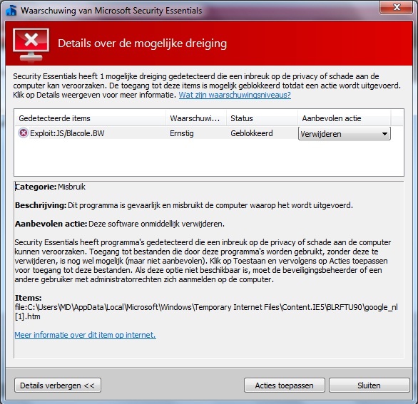 Microsoft zegt dat Google een virus heeft