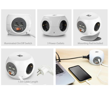 ACT Stopcont Kubus Dual USB USB-C Wit