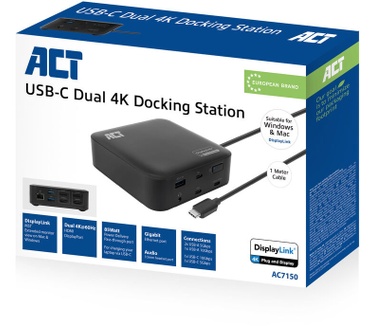 ACT USB-C Docking Station 4K, for 2 HDMI/DisplayPort monitors, DisplayLink