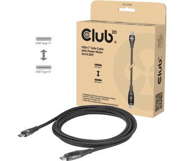 Club 3D Veilige USB-C®-kabel met vermogensmeter, 240 W, geen dataoverdracht, 2 m