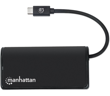 Manhattan USB-C Hub/Dock, USB-C to 2x USB-C and 2x USB-A ports, 5 Gbps (USB 3.2 Gen1), Bus Power, Cable 13.5cm, Black