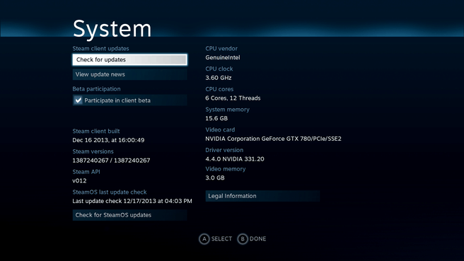 Interface SteamOS