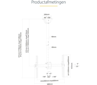 Startech.com TV plafondbeugel voor 32" tot 75" LCD, LED, plasma flat screen/platte tv steun