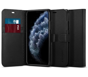 Spigen iPhone XI WalletS Saffiano Black  Zwart