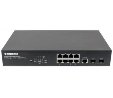 Intellinet 8-Port Gigabit Ethernet PoE+ Web-Managed Switch with 2 SFP Ports, IEEE 802.3at/af Power over Ethernet (PoE+/PoE) Compliant, 140 W, Endspan, Desktop, 19" Rackmount (Euro 2-pin plug)
