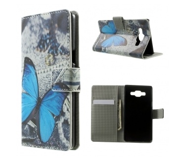 qMust Samsung Galaxy A5 Wallet Case met stand (Blue Butterfly)