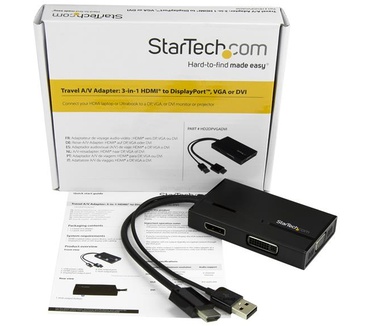 Startech.com A/V reisadapter: 3-in-1 HDMI naar DisplayPort, VGA of DVI 1920 x 1200
