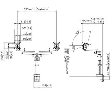 Vogel's MOMO 2237B Monitorarm Motion Aan en door het bureau 10-34 inch voor 2 schermen