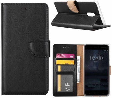 Luxe Lederen Bookcase hoesje voor de Nokia 6 - Zwart (Nokia 6) Zwart