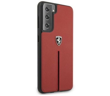 Ferrari Leather Nylon Stripe Case Samsung Galaxy S21 Plus - Rood Rood