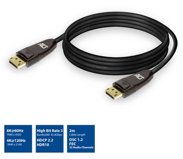 ACT AC4073 DisplayPort 1.4 cable 8K, 2m Zwart