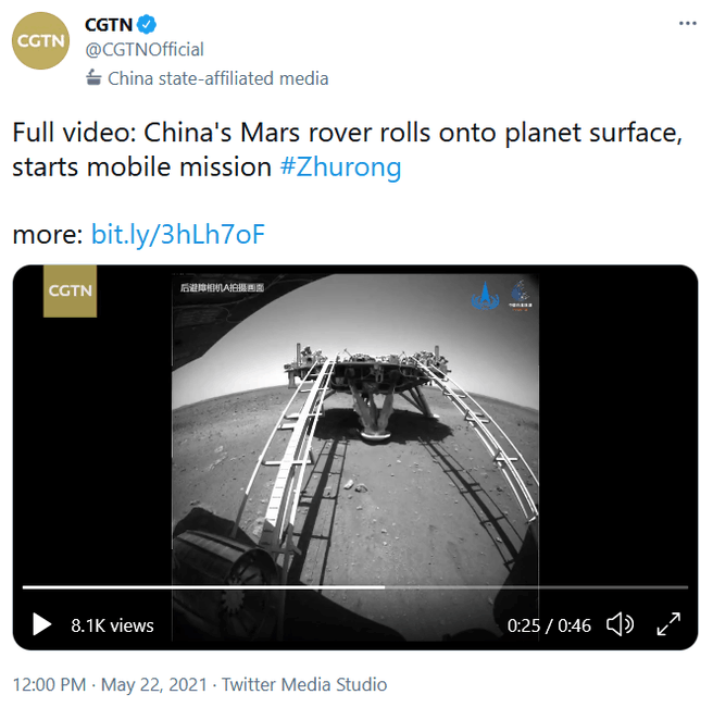Zhurong van lander af video tweet