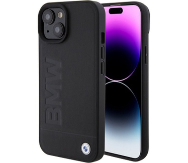 BMW Signature Leather Back Case - Apple iPhone 15 (6.1") - Zwart Zwart