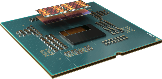 Onder beide chiplets van acht cores ligt nu een 3D V-Cache-chiplet.