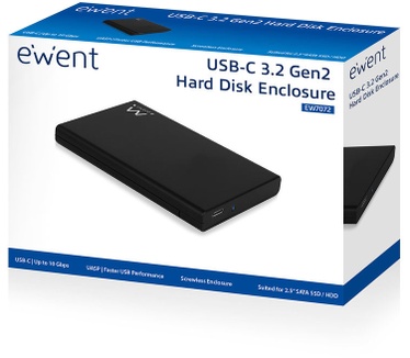 Ewent USB-C 3.2 Gen2 Schroefloze 2.5 inch SATA HDD/SSD behuizing Zwart
