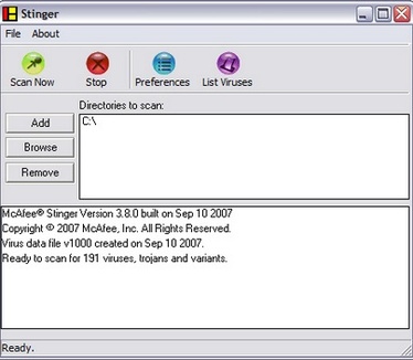 McAfee Stinger 3.8.0 screenshot (410 pix)