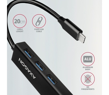 Axagon HMC-GL3A USB-C-Hub 3x USB-A Gbit-LAN schwarz
