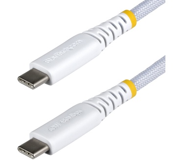 Startech.com 3m USB-C Laadkabel, Wit, 60W (3A) PD, Dual-Layer Gevlochten Nylon/TPE Mantel, Robuuste USB Type-C Oplaadkabel, USB 2.0 Fast Charge Kabel