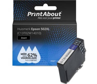 PrintAbout Huismerk Epson 502XL (C13T02W14010) Inktcartridge Zwart Hoge capaciteit