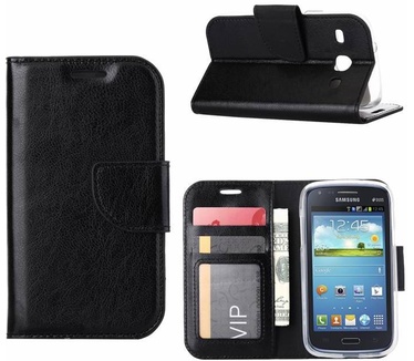 Luxe Lederen Bookcase hoesje voor de Samsung Galaxy Core I8260 - Zwart (Samsung Galaxy Core I8260) Zwart