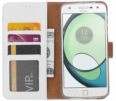 Luxe Lederen Bookcase hoesje voor de Motorola Moto Z Play - Wit (Motorola Moto Z Play) Wit