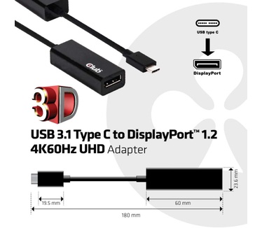 Club 3D USB 3.1 Type-C naar DisplayPort 1.2 4K60Hz UHD Adapter