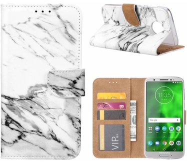 Marmer print lederen Bookcase hoesje voor de Motorola Moto G6 - Wit (Motorola Moto G6) Wit