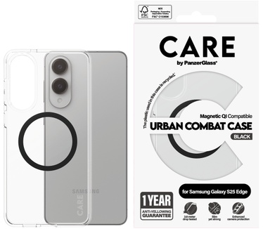 PanzerGlass CARE by PanzerGlass® Flagship Case Transparent Urban Combat w. Black Qi Compatible Samsung S25 Edge