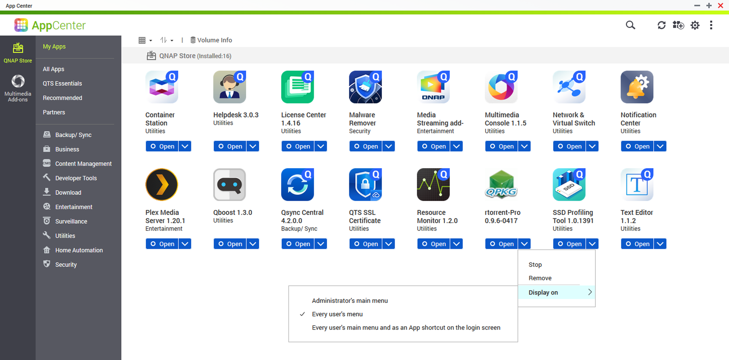 App Center Instellingen