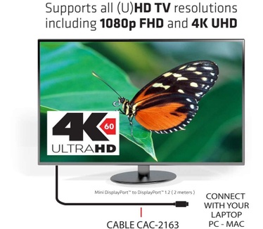 Club 3D Mini DisplayPort naar DisplayPort 1.2 Kabel 2 meter - 4K 60Hz Bi Directioneel Zwart