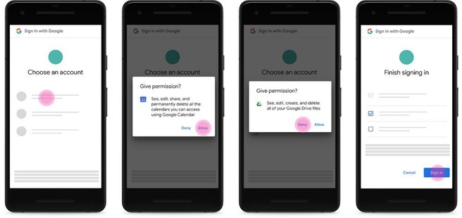 Google toestemming dialoogvensters