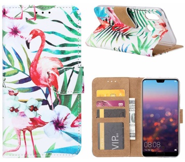 Flamingo print lederen Bookcase hoesje voor de Huawei P20 Lite - Wit (Huawei P20 Lite) Wit
