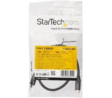 Startech.com USB-C naar USB-C kabel met 5A/100W Power Delivery M/M 50 cm USB 2.0 USB-IF certificatie