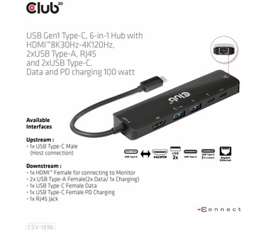 Club 3D USB Gen1 Type-C, 6-in-1 Hub