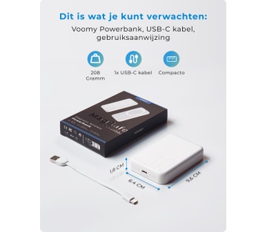 Voomy Powerbank - 10000 mAh Magsafe Compatible - Iphone & Samsung - USB C 20W Snellader - Draadloze Oplader - Wit