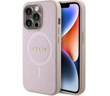 Guess Saffiano MagSafe Back Case - iPhone 15 Pro (6.1") - Roze Roze