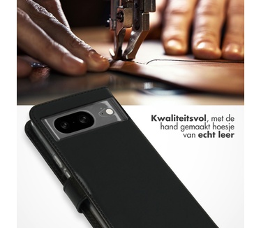 Selencia Echt Leren Bookcase Google Pixel 8 - Zwart