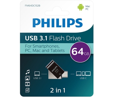 Philips FM64DC152B - USB-Flash-Laufwerk - 64GB - USB 3,1/USB-C (FM64DC152B/00) - USB-Stick - 64 GB 128GB Zilver